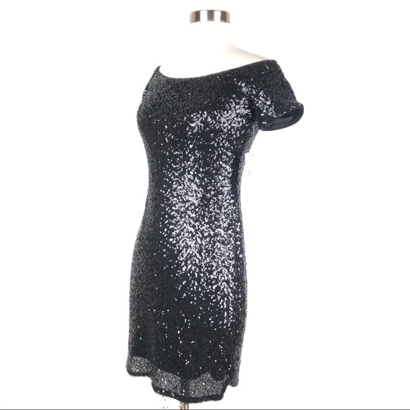 AIDAN MATTOX black sequin bodycon cocktail dress - Picture 2 of 8